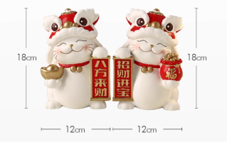 贝汉美醒狮招财猫摆件，环保树脂材质的开业乔迁装饰摆件，寓意吉祥！