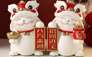 贝汉美醒狮招财猫摆件，环保树脂材质的开业乔迁装饰摆件，寓意吉祥！
