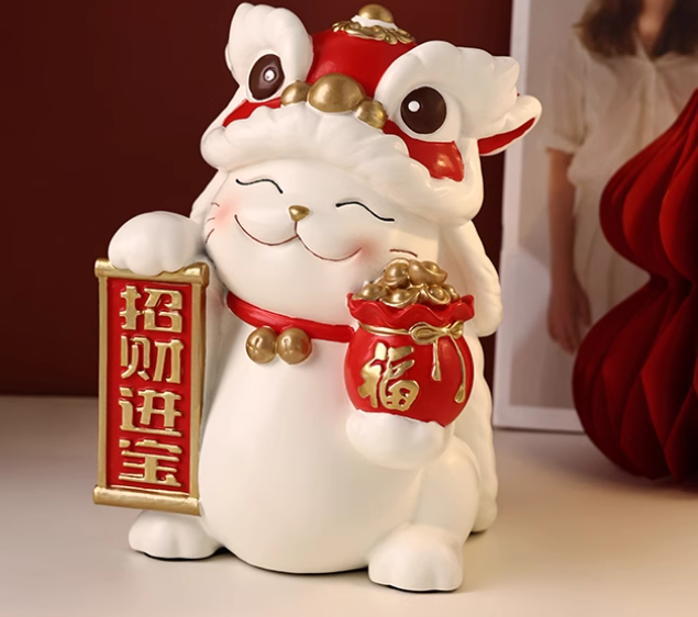 贝汉美醒狮招财猫摆件，环保树脂材质的开业乔迁装饰摆件，寓意吉祥！-第2张图片-文巢好物